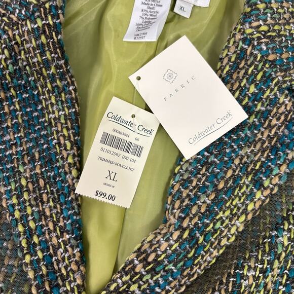 NWT Coldwater Creek Green Tweed Boucle’ Blazer Jacket Size XL - Picture 7 of 9